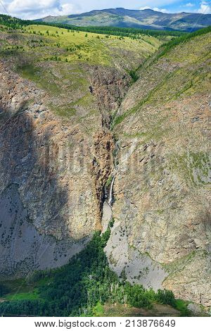 Waterfall On The River Karasu In Valley Of Chulyshman River. Altai Republic. Russia