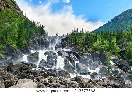 Waterfall Uchar. Altai Republic. Russia