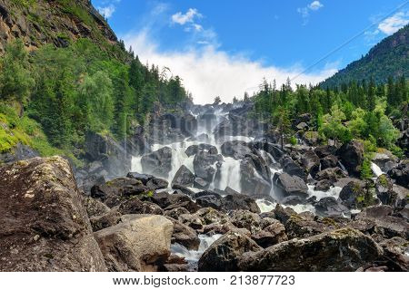 Waterfall Uchar. Altai Republic. Russia