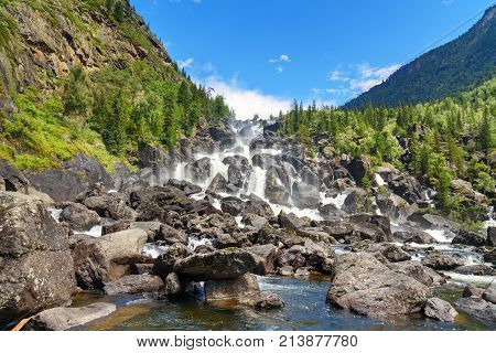 Waterfall Uchar. Altai Republic. Russia