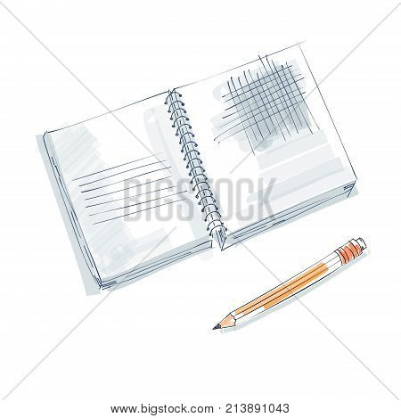 notebook doodle, primitive drawing hand. Pen and notebook paper. modern minimalism sketch art. Vector illustration.
