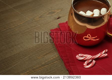 Hot chocolate with marshmallows and candy canes