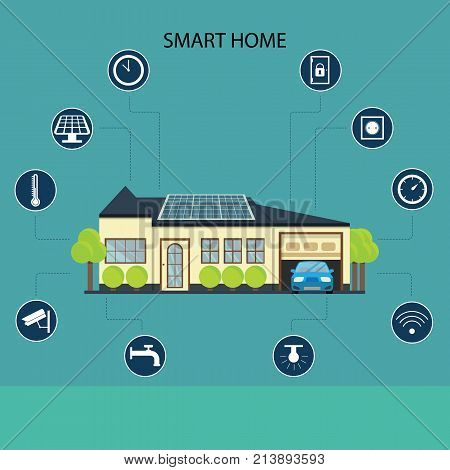 Smart home. Flat design style vector illustration concept of smart house technology system.