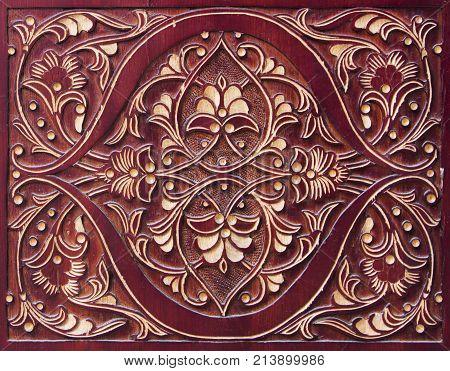 Traditional wood carving close up background, Uzbekistan