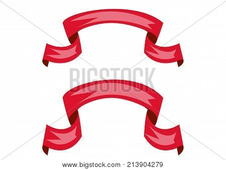 Red glossy ribbon vector banners set. Merry Christmas. Tape. Eps 10