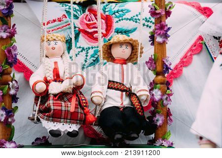 Belarusian Folk Dolls. National Traditional Folk Dolls Are Popular Souvenirs From Belarus.
