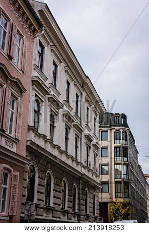 a view on the fassade of some houses in graz