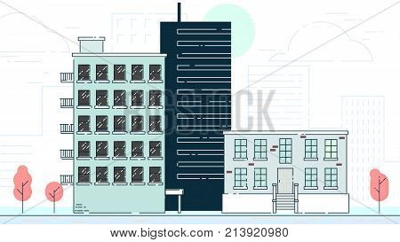 City Street stroke style vector illustration skyskrapers