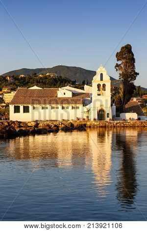 Vlacherna Monastery Church Corfu Greece Vlachernon Kanoni Portrait Format Island Traveling Sea