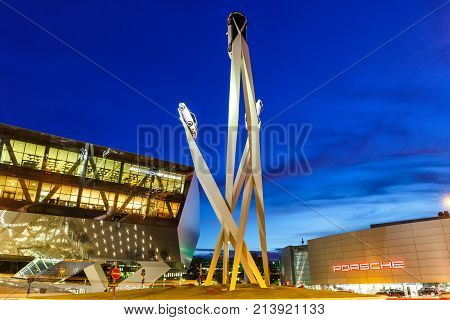 Porsche 911 Art Artwork Twilight Museum Stuttgart At Night Germany Modern Architecture