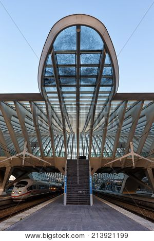 Liege Guillemins Railway Station Santiago Calatrava Ice Train Portrait Format Belgium