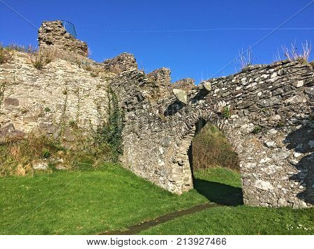 DUNDRUM - NORTHERN IRELAND - NOVEMBER 11, 2017 - Dundrum Castle ruins. Situated above the town of Dundrum, County Down in Northern Ireland.