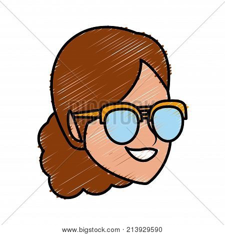 Woman Face With Sunglasses Cartoon
