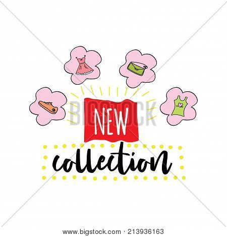 New Collection -doodle Phrase,isolated On White Background
