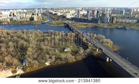 aerial view of Paton bridge in Kiev, Ukraine