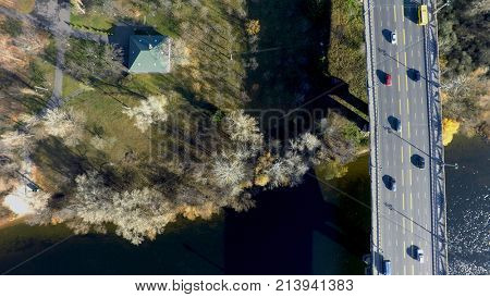 aerial view of Paton bridge in Kiev, Ukraine