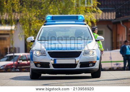 german police car on street Polizei is the german word for police
