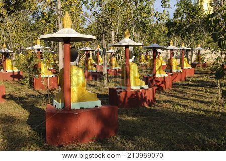Buddha statues at the Bodhi Ta Htaung the religious center Monywa Myanmar (Burma)