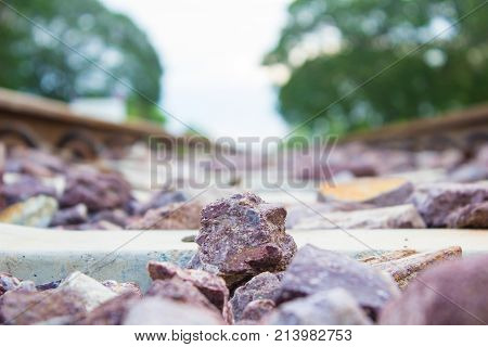 Stone On The Rail Way On The Morning With Copy Space