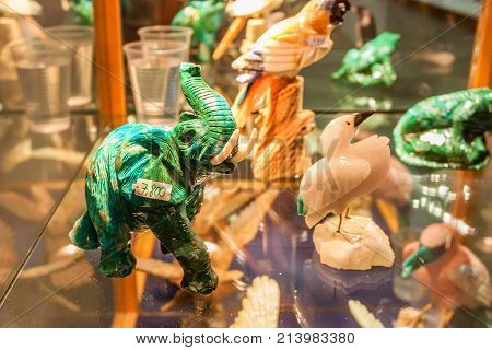 Closeup image of animals' figurines made of eilat stone
