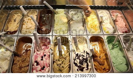 Trays Of Icecream In The Italian Ice Cream Shop