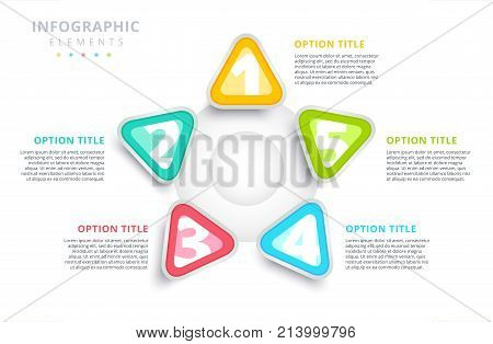 Business 5 Step Process Chart Infographics With Triangles. Triangular Corporate Graphic Elements. Co