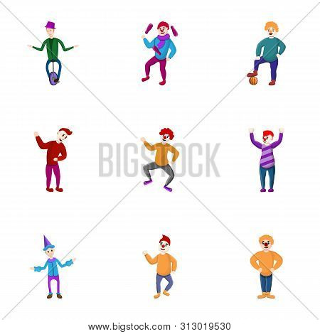 Clown Icon Set. Cartoon Set Of 9 Clown Vector Icons For Web Design Isolated On White Background