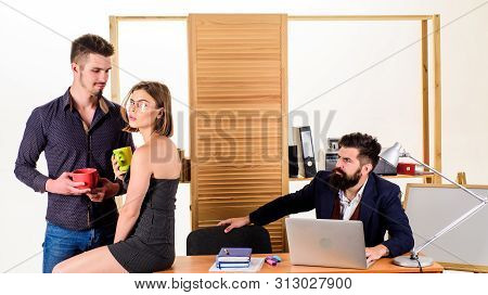 Flirting And Seduction. Flirting With Coworker Coffee Break. Woman Flirting With Coworker. Woman Att