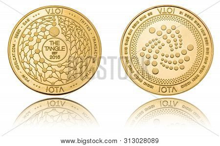 Gold Ryptocurrency Coin - Iota, Isolated On A White