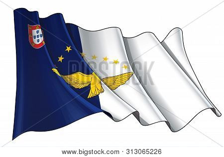 Vector Illustration Of A Waving Flag Of Azores. All Elements Neatly On Well-defined Layers And Group