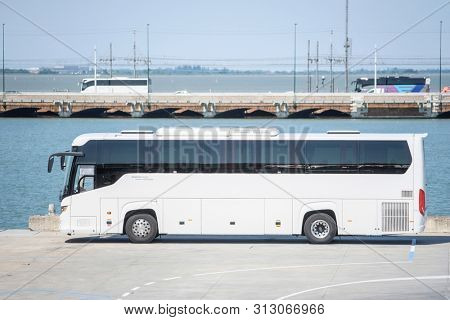 Venice, Italy - July, 11, 2019: bus on a bus station in Venice, Italy