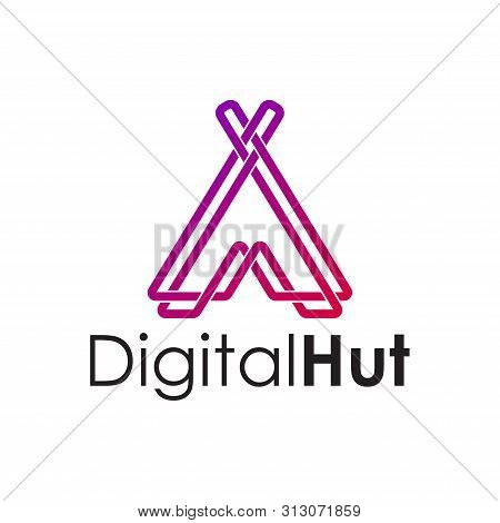 Simple Elegant Monoline Native Hut Digital Logo Design. Line Art Style Logo Design Inspiration.