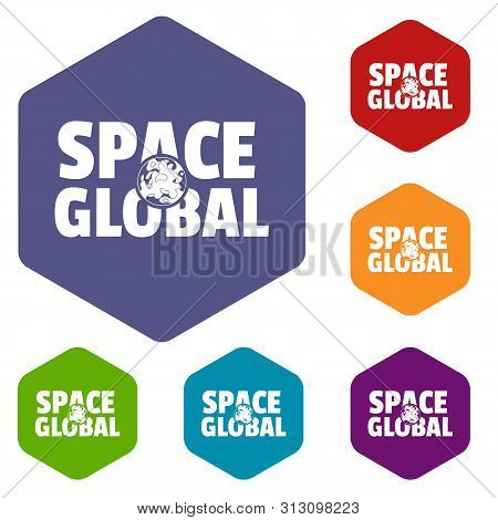 Space Clobal Icons Colorful Hexahedron Set Collection Isolated On White