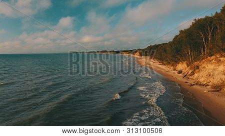 Sunset Near Coastline Baltic Sea Jurkalne Aerial View Latvia