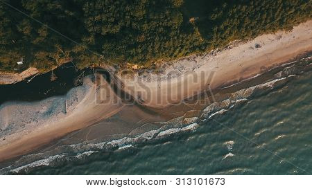 Sunset Near Coastline Baltic Sea Jurkalne Aerial View Latvia