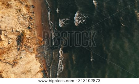 Sunset Near Coastline Baltic Sea Jurkalne Aerial View Latvia