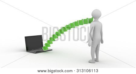 3d Rendered Data Transfering On A White Background