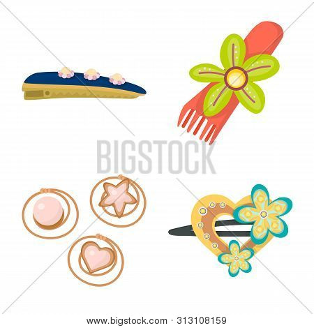 Vector Design Of Barrette And Hair Logo. Set Of Barrette And Accessories Stock Symbol For Web.
