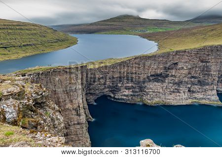 Sorvagsvatn Lake Over The Ocean Long Exposure, Faroe Islands