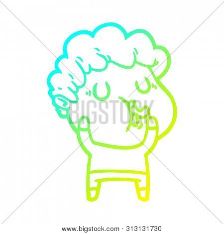 cold gradient line drawing of a cartoon man pulling face