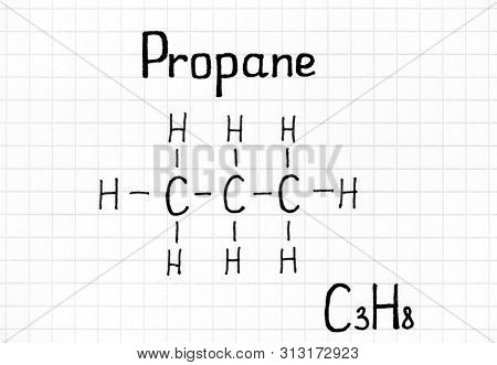 Handwriting Chemical Formula Of Propane. Close Up.