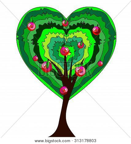 White Background And The Abstract Heart-shaiped Apple Tree