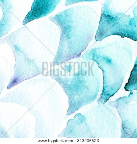 Turquoise Blue Snake Design. Watercolor Hand Drawn Python Print.  Cobra Skin Exotic Texture. Geometr
