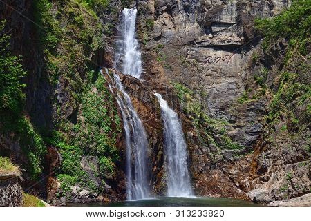 Picturesque Cascading Ulim Waterfall In North Korean Mountains, Outside Of Wonsan. Ullim Falls. Nort