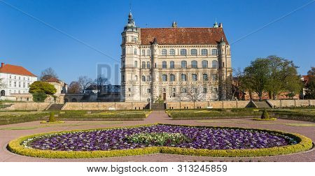 Panorama Of Flowers In Front Of Castle Gustrow, Germany