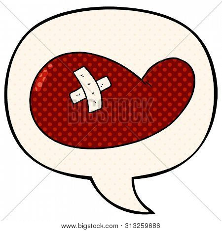 cartoon injured gall bladder with speech bubble in comic book style