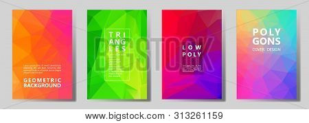 Facet Polygonal Digital Brochure Covers Vector Graphic Design Set. Crystal Texture Low Poly Patterns