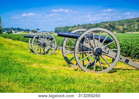 An Old 19Th Century Artillery Cannon In Gettysburg, Pennsylvania