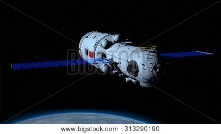 3d Model Of The Tianhe Core Module Of The Tiangong 3 - Chinese Space Station Orbiting The Planet Ear