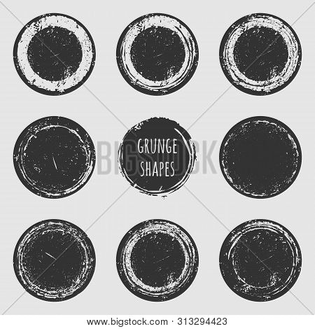 Vector Illustration Of 8 Isolated Grunge Round Shapes. Set Of Vintage Stains. It Can Be Used As An E